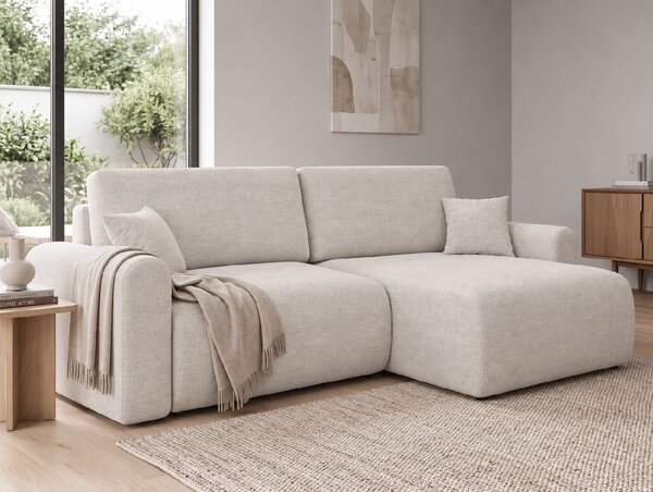 Rozkládací oboustranná sedací souprava do L NORDEN PAROS 250x140 cm, krémová