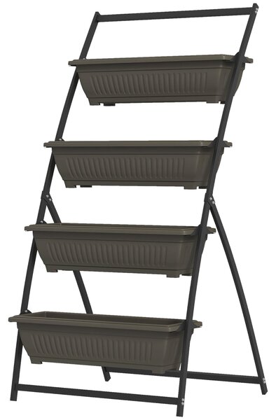 Stojan na rostliny Outsunny, květinový stojan se 4 policemi, regál na rostliny s otvory, rostlinné schodiště pro zahradu, ocel, hnědý, 76 x 79 x 162 c
