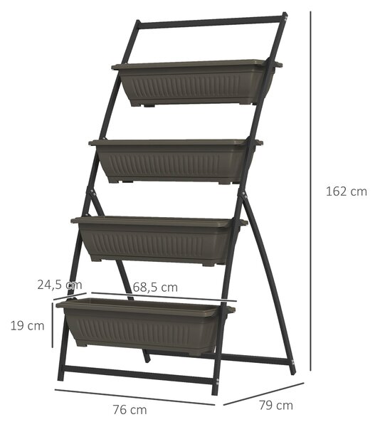 Stojan na rostliny Outsunny, květinový stojan se 4 policemi, regál na rostliny s otvory, rostlinné schodiště pro zahradu, ocel, hnědý, 76 x 79 x 162 c