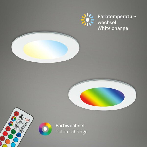 BRILONER RGB-CCT LED vestavná svítidla sada, pr.9,2 cm, 3x LED, 4,8 W, 450 lm, bílé IP65 BRI 7035-036