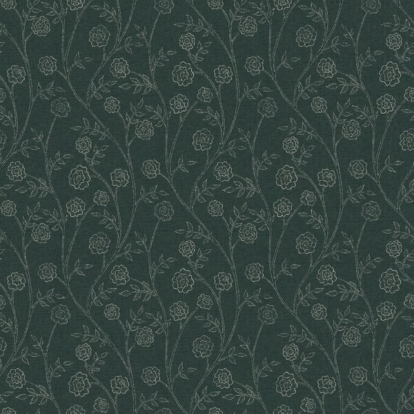 FUGU Elegantní tapeta s popínavými růžemi – Trailing Roses Dark Green Materiál: Digitální eko vlies - klasická tapeta nesamolepicí