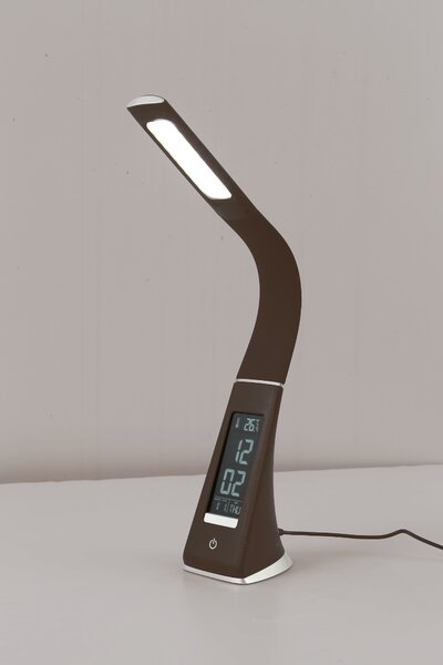 NIPEKO Stolní multifunkční stmívatelná LED lampa s displayem, 5W, hnědá