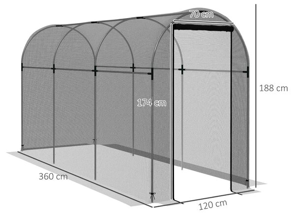Outsunny Ochranná Síť Proti Hmyzu 1,2 x 3,6 m Zahradní Síť s Dveřmi, Stan na Ochranu Rostlin, Ochranná Síť Proti Škodcům s Ocelovým Rámem, Pro Zahradu