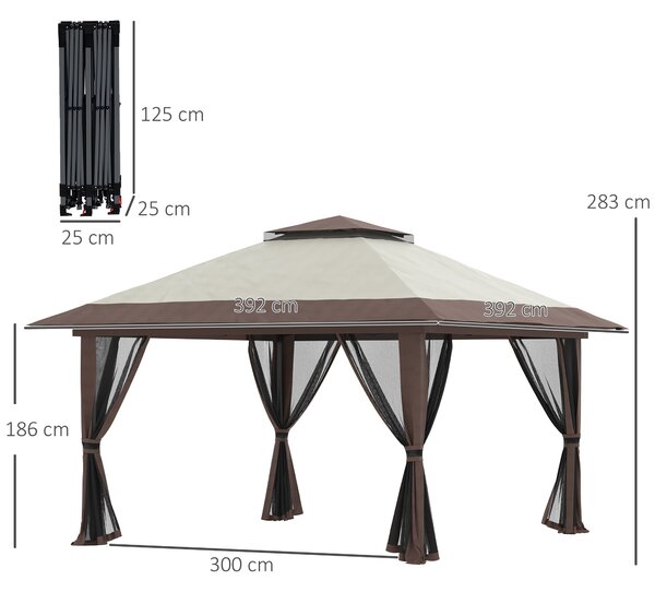 Outsunny Pavilon 4x4m Pevný Zimní Zahradní Stan s Dvojitou Střechou, UV Ochrana 50+ Sada Pro Party s 4 Bočními Panely a Písky pro Kempování, Béžový |