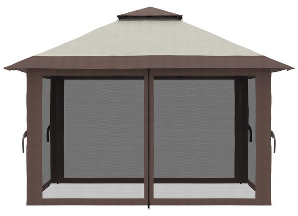 Outsunny Pavilon 4x4m Pevný Zimní Zahradní Stan s Dvojitou Střechou, UV Ochrana 50+ Sada Pro Party s 4 Bočními Panely a Písky pro Kempování, Béžový |