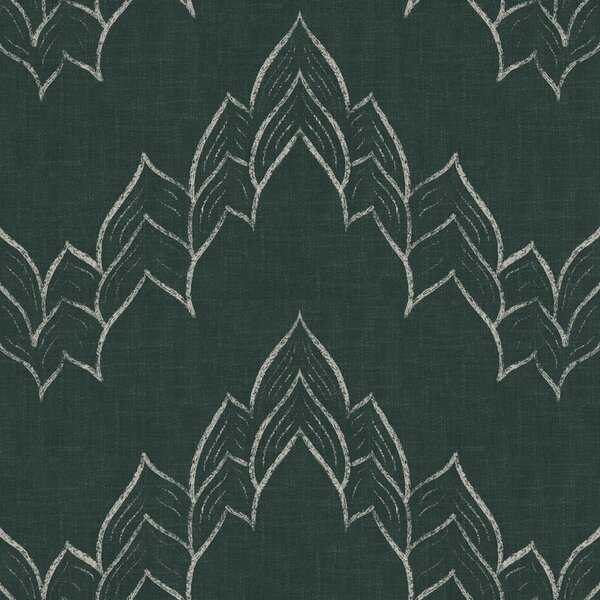 FUGU Elegantní tapeta s listovým obloukem – Calm Stitch Dark Green Materiál: Digitální eko vlies - klasická tapeta nesamolepicí