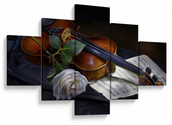 Obraz - Růže a housle (125x70 cm)