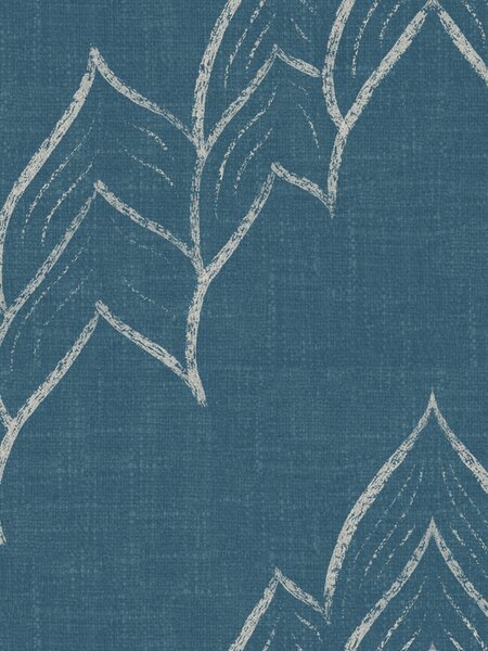 FUGU Moderní tapeta s listovým ornamentem – Calm Stitch Blue Materiál: Digitální eko vlies - klasická tapeta nesamolepicí