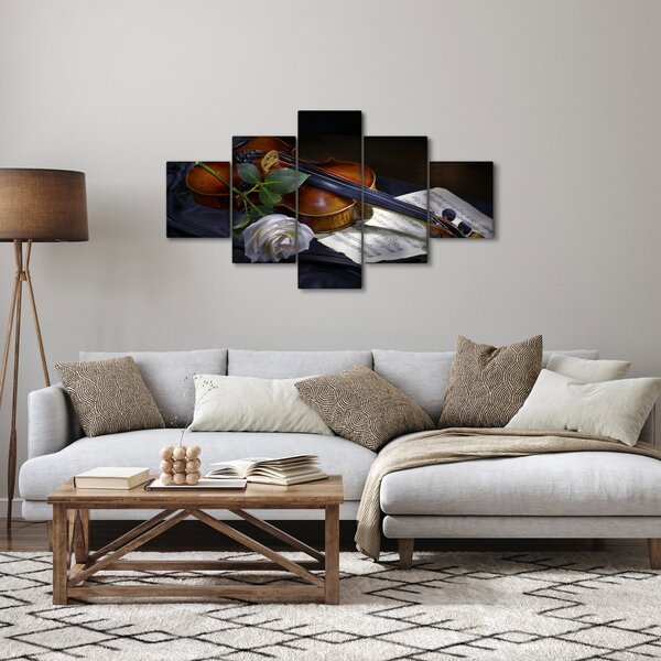 Obraz - Růže a housle (125x70 cm)