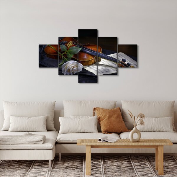 Obraz - Růže a housle (125x70 cm)