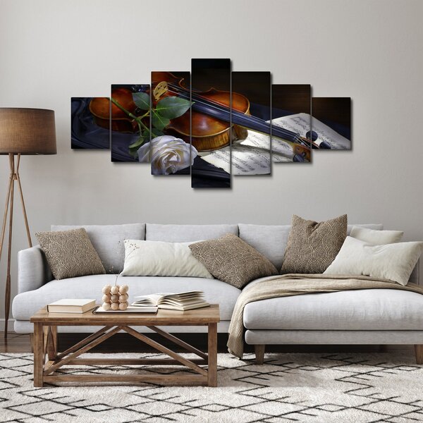 Obraz - Růže a housle (210x100 cm)