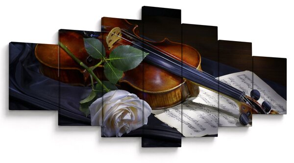 Obraz - Růže a housle (210x100 cm)