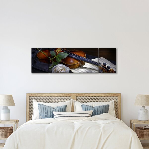 Obraz - Růže a housle (170x50 cm)