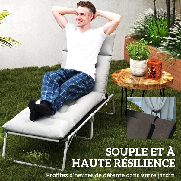 Outsunny Silná Poduška na Lehátko, Poduška na Lehátko 190 x 56 x 10 cm, UPF20+, Matrace na Lehátko se Šesti Úchyty, pro Zahradu, Terasu, Balkon, Světl