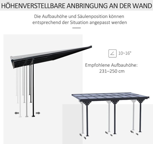 Outsunny Pergola Zahradní Altán 4 x 3 m Sada Stanu S Nastavitelnou Výškou, Slunečník, Kryt Terasy, Hliníkový, Šedý | Aosom