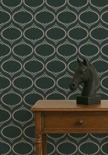 FUGU Elegantní tapeta s obloukovým ornamentem – Sleeping Ogees Dark Green Materiál: Digitální eko vlies - klasická tapeta nesamolepicí