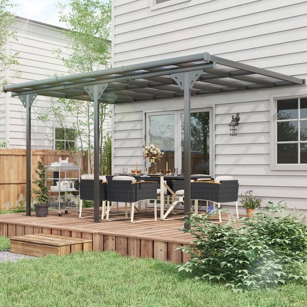 Outsunny Pergola Zahradní Altán 4 x 3 m Sada Stanu S Nastavitelnou Výškou, Slunečník, Kryt Terasy, Hliníkový, Šedý | Aosom