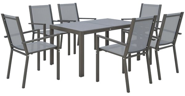 Outsunny Sada zahradního nábytku pro 6 osob, venkovní lounge set, ocelové rámy, stohovatelné židle, vysoké opěrky hlavy, šedá | Aosom
