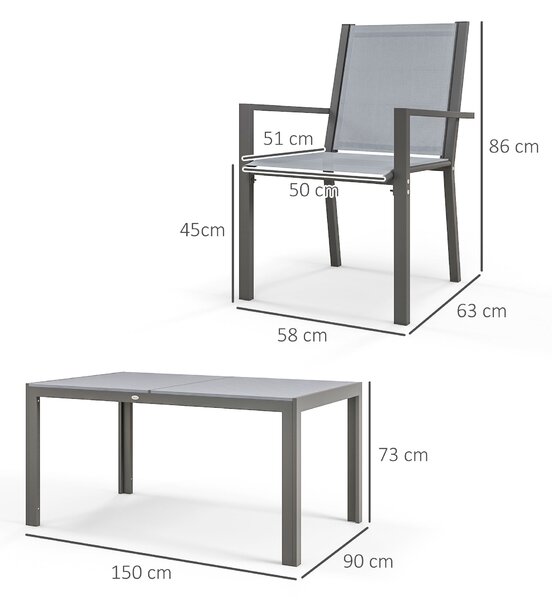 Outsunny Sada zahradního nábytku pro 6 osob, venkovní lounge set, ocelové rámy, stohovatelné židle, vysoké opěrky hlavy, šedá | Aosom