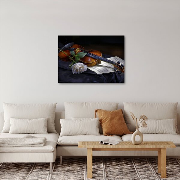 Obraz - Růže a housle (70x50 cm)