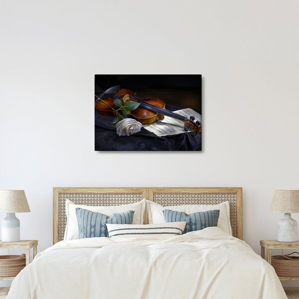 Obraz - Růže a housle (70x50 cm)