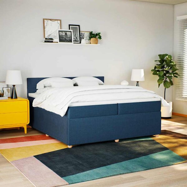 Box spring postel s matrací modrá 200x200 cm textil 3287569