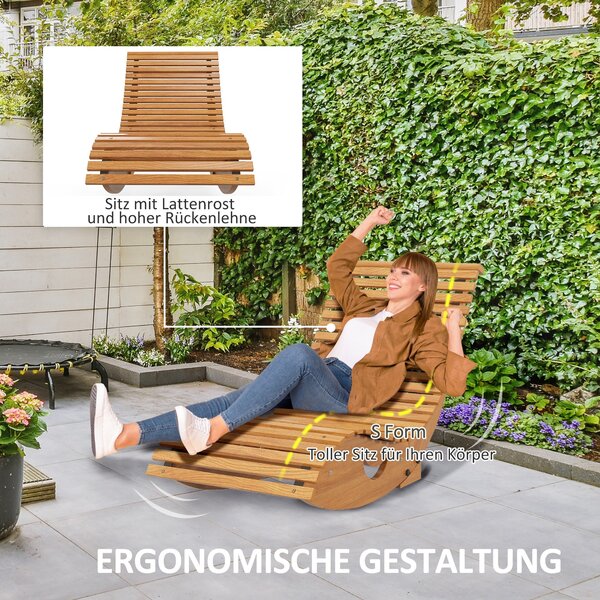 Houpací křeslo Outsunny, Dřevěné houpací lehátko, Zahradní lehátko, Ergonomické houpací křeslo s tvarem S, Ochrana proti naklonění, nosnost až 120 kg