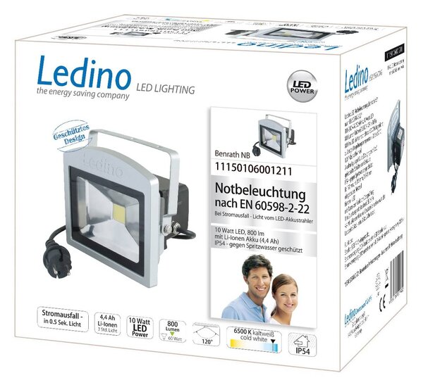Ledino LED reflektor Benrath NB, nouzové osvětlení s dobíjecí baterií, Hliník / šedá / zinek, Hliník