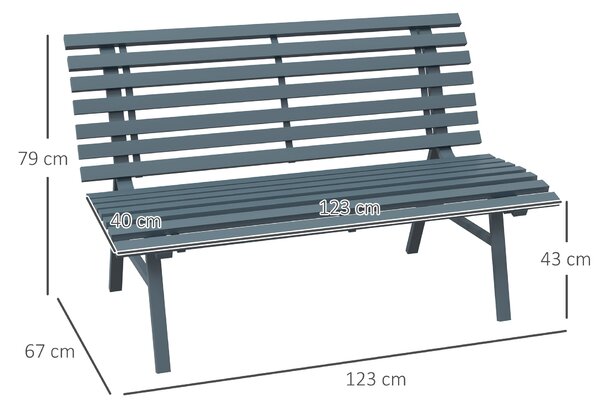 Outsunny 2-místná hliníková zahradní lavička, odolná vůči povětrnostním vlivům, nábytek odolný UV záření se slatkovým designem, parková lavička s nosn