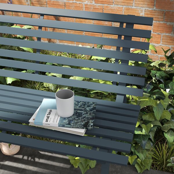 Outsunny 2-místná hliníková zahradní lavička, odolná vůči povětrnostním vlivům, nábytek odolný UV záření se slatkovým designem, parková lavička s nosn