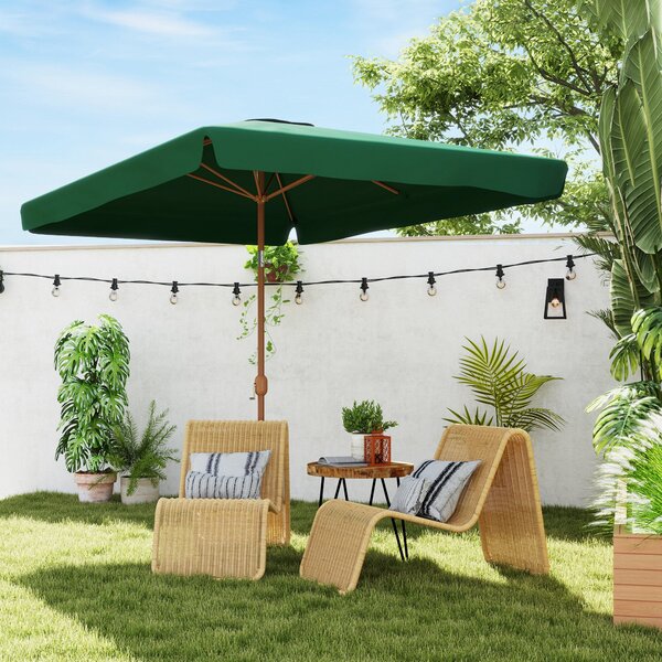 Outsunny Zahradní Slunečník 300x200 cm s Nastavitelným Úhlem, Hliníkovou Tyčí a UV ochranou 50+ pro Terasu a Zahradu Tmavě Zelená | Aosom