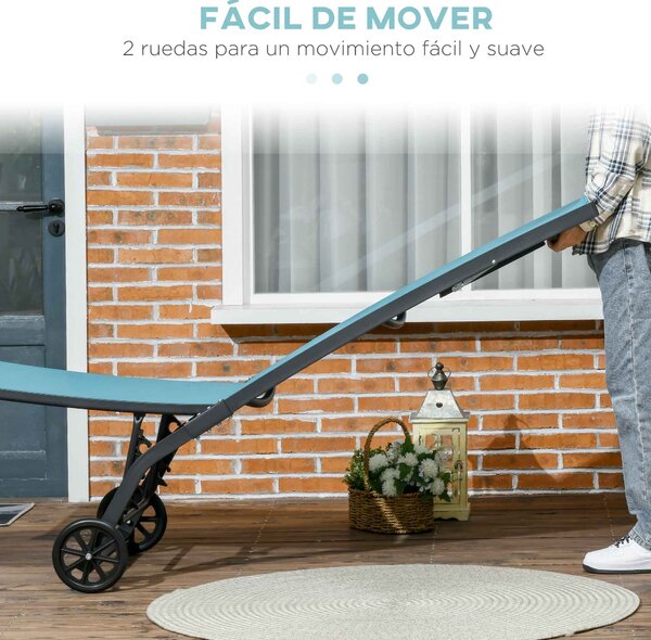 Outsunny Sada 2 venkovních zahradních lehátek, sklápěcí hliníková lehátka se 5 úrovněmi nastavení opěradla a kolečky pro pláž a bazén 165x66x102 cm Mo