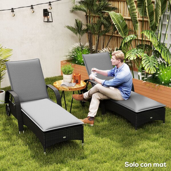 Outsunny Sada 2 Polštářů pro Skládací Lehátka Zahradní Lehátka Matrace Venku 193x58x6 cm s UV Ochrannou a Voděodolnými Šedými Popruhy | Aosom