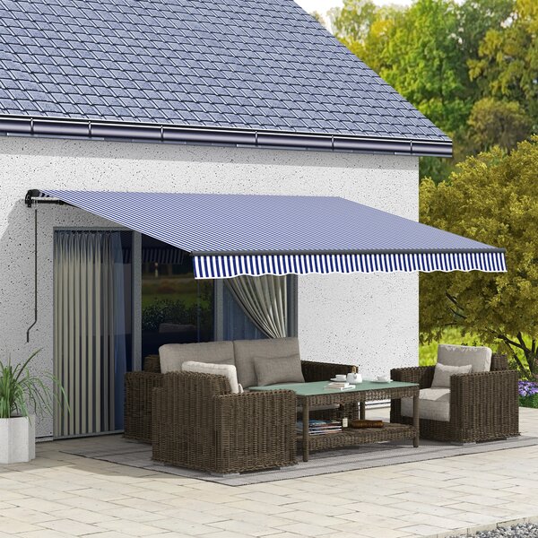 OUTSUNNY Stahovací markýza ruční s nastavitelným sklonem hliníková 396 x 300 cm modrobílá