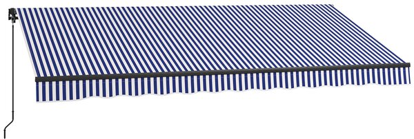 OUTSUNNY Stahovací markýza ruční s nastavitelným sklonem hliníková 396 x 300 cm modrobílá
