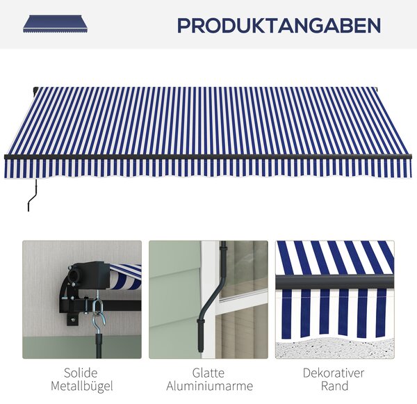 OUTSUNNY Stahovací markýza ruční s nastavitelným sklonem hliníková 396 x 300 cm modrobílá