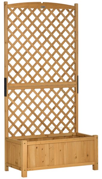 Zahradní záhon Outsunny s treláží a květináčem pro popínavé rostliny, květinová kultivace pro venkovní terasu, balkon 90x45x180 cm, přírodní dřevo | A