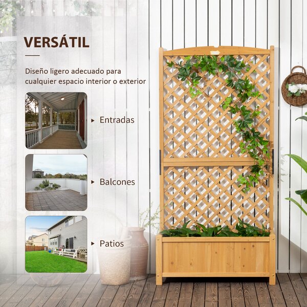 Zahradní záhon Outsunny s treláží a květináčem pro popínavé rostliny, květinová kultivace pro venkovní terasu, balkon 90x45x180 cm, přírodní dřevo | A