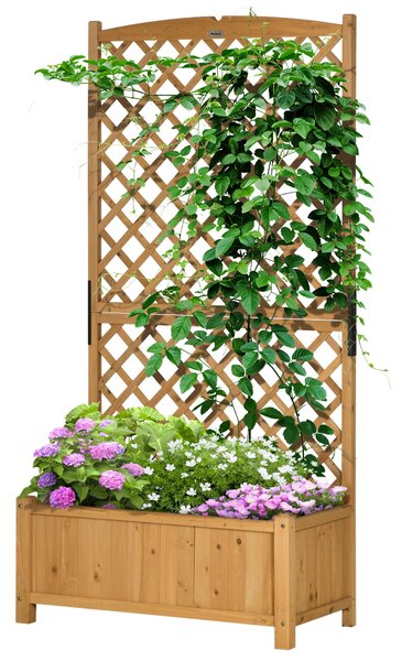 Zahradní záhon Outsunny s treláží a květináčem pro popínavé rostliny, květinová kultivace pro venkovní terasu, balkon 90x45x180 cm, přírodní dřevo | A