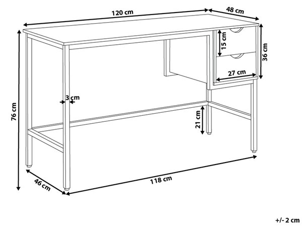 Pracovní stůl GRANT Světle hnědá 120 cm 48 cm se zásuvkami