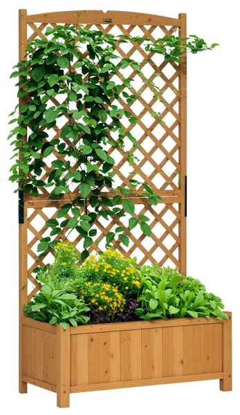 Zahradní záhon Outsunny s treláží a květináčem pro popínavé rostliny, květinová kultivace pro venkovní terasu, balkon 90x45x180 cm, přírodní dřevo | A