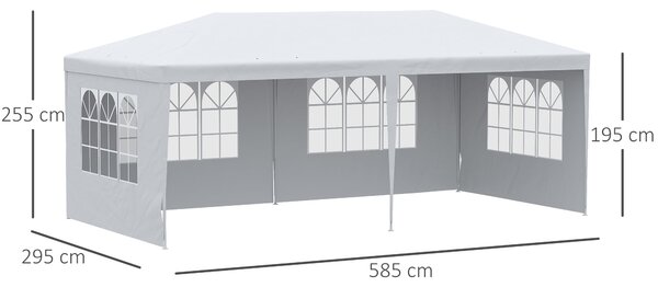 Zahradní altán Outsunny s odnímatelnými stěnami 6x3 m s přístřeškem, 4 průhlednými okny, 12 odtokovými otvory a ocelovou rámovou konstrukcí odolnou pr