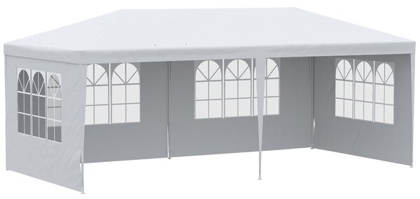 Zahradní altán Outsunny s odnímatelnými stěnami 6x3 m s přístřeškem, 4 průhlednými okny, 12 odtokovými otvory a ocelovou rámovou konstrukcí odolnou pr