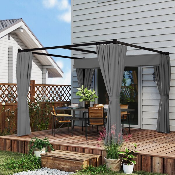 Outsunny skleněná Pergola se Stahovací Střechou 3x3 m se Sidelními Stěnami Voděodolný Polyesterový Kryt pro Zahradní Terasu | Aosom