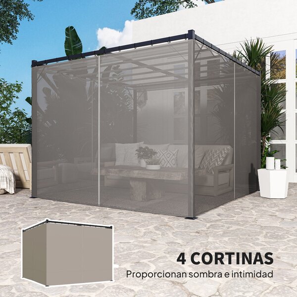 Outsunny skleněná Pergola se Stahovací Střechou 3x3 m se Sidelními Stěnami Voděodolný Polyesterový Kryt pro Zahradní Terasu | Aosom