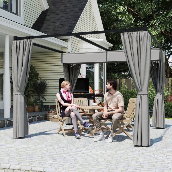 Outsunny skleněná Pergola se Stahovací Střechou 3x3 m se Sidelními Stěnami Voděodolný Polyesterový Kryt pro Zahradní Terasu | Aosom