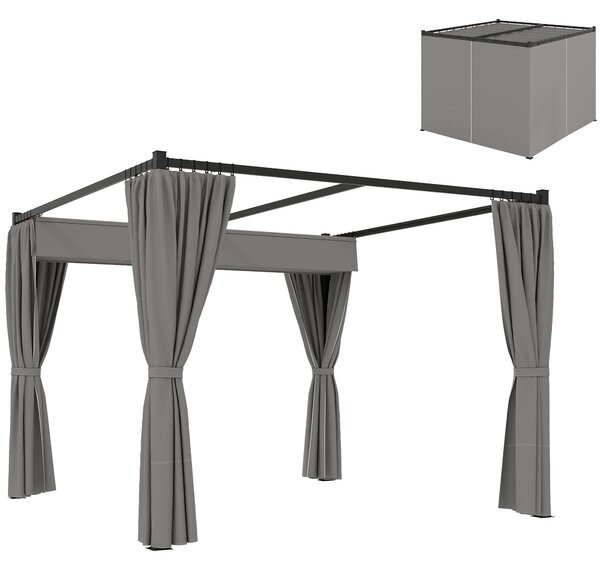 Outsunny skleněná Pergola se Stahovací Střechou 3x3 m se Sidelními Stěnami Voděodolný Polyesterový Kryt pro Zahradní Terasu | Aosom