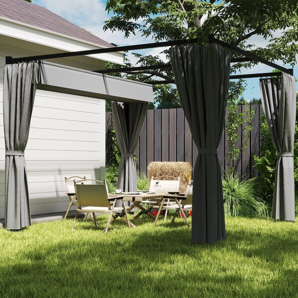 Outsunny skleněná Pergola se Stahovací Střechou 3x3 m se Sidelními Stěnami Voděodolný Polyesterový Kryt pro Zahradní Terasu | Aosom