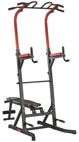 HOMCOM Workout Stanice, Tréninková Věž s Nastavitelnou Výškou a 5-Polohovým Polštářem na Záda, Hrazda pro Shyby, Kliky, Ocel 108x178x202-238 cm Černá
