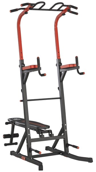 HOMCOM Workout Stanice, Tréninková Věž s Nastavitelnou Výškou a 5-Polohovým Polštářem na Záda, Hrazda pro Shyby, Kliky, Ocel 108x178x202-238 cm Černá